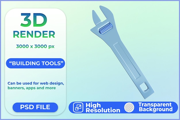 PSD 3d render wrench building tool icon