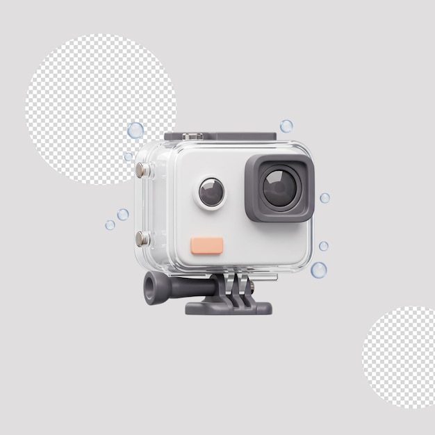 PSD 3d rendered action camera in waterproof housing