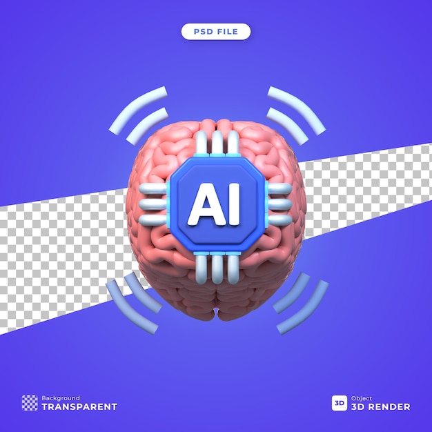 PSD 3d rendered brain ai connection illustration