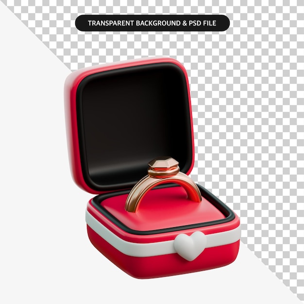 PSD 3d rendered engagement ring in red box with transparent background