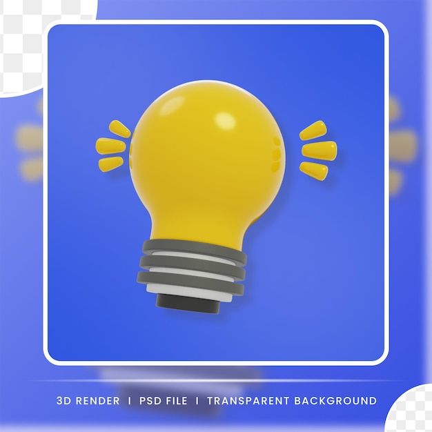 PSD 3d rendered light bulb with idea concept
