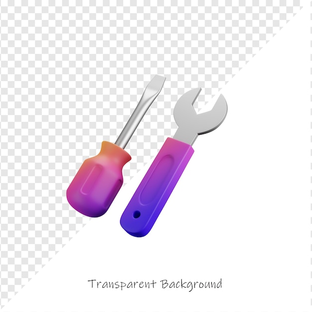 PSD 3d rendered tools screwdriver and wrench isolated