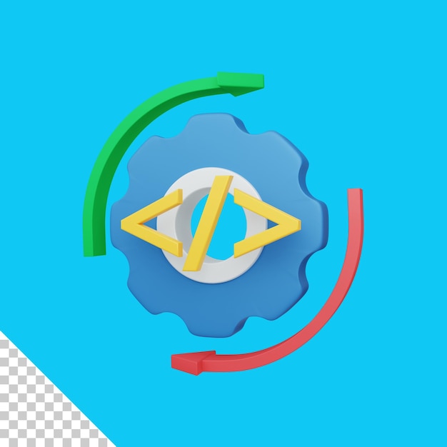 PSD 3d rendering algorithm concept with gear and colorful coding symbol useful for development and web