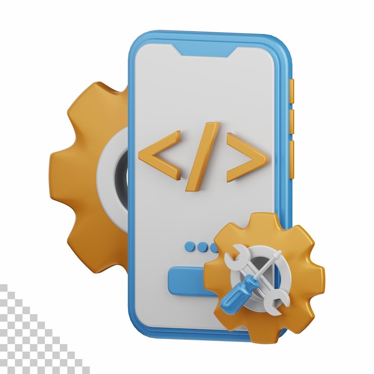 3d rendering app development isolated useful for technology, programming, development, coding, software, app, computing, server and connection design element