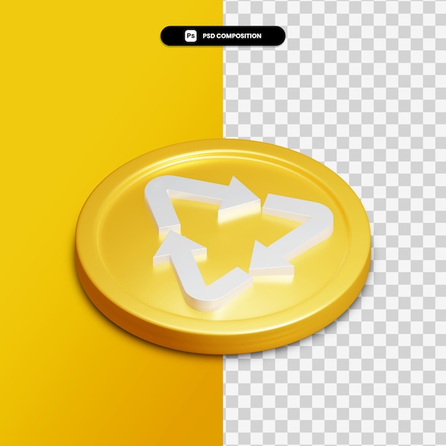 PSD 3d rendering arrow icon on golden circle isolated