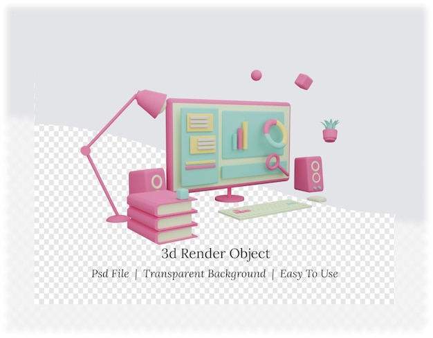 3d rendering of of a background with computer and book