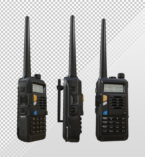 PSD 3d rendering black handie talkie perspective view