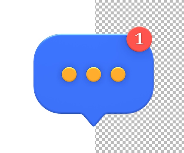 PSD 3d rendering of blue yellow online message or chat bubble notification for ui ux web design
