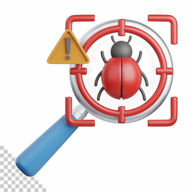 PSD 3d rendering bug detection isolated useful for technology, programming, development, coding, software, app, computing, server and connection design element