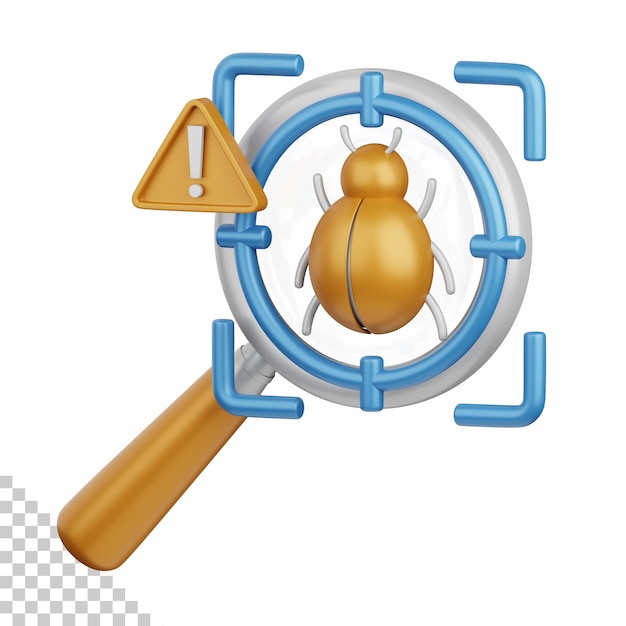 PSD 3d rendering bug detection isolated useful for technology, programming, development, coding, software, app, computing, server and connection design element