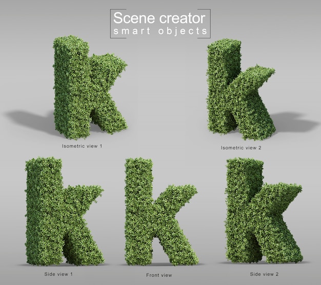 PSD 3d rendering of bushes in shape of letter k