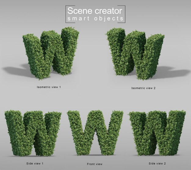 PSD 3d rendering of bushes in shape of letter w