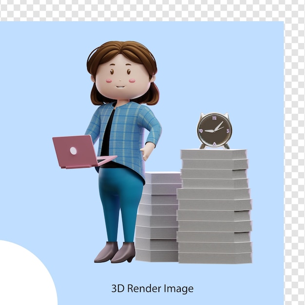 PSD 3d rendering of character woman working