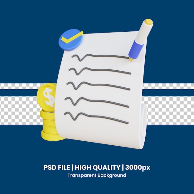 PSD 3d rendering check money icon object