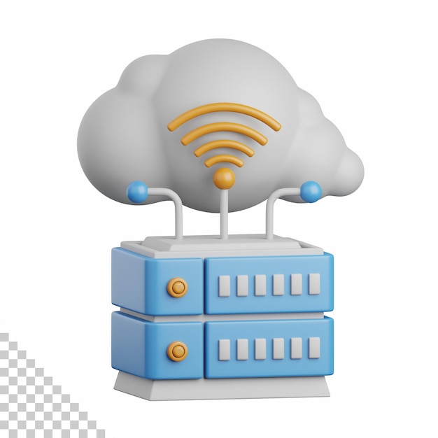 PSD 3d rendering cloud hosting isolated useful for cloud network computing technology database server and connection design element
