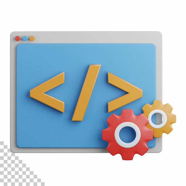 PSD 3d rendering coding isolated useful for technology, programming, development, coding, software, app, computing, server and connection design element