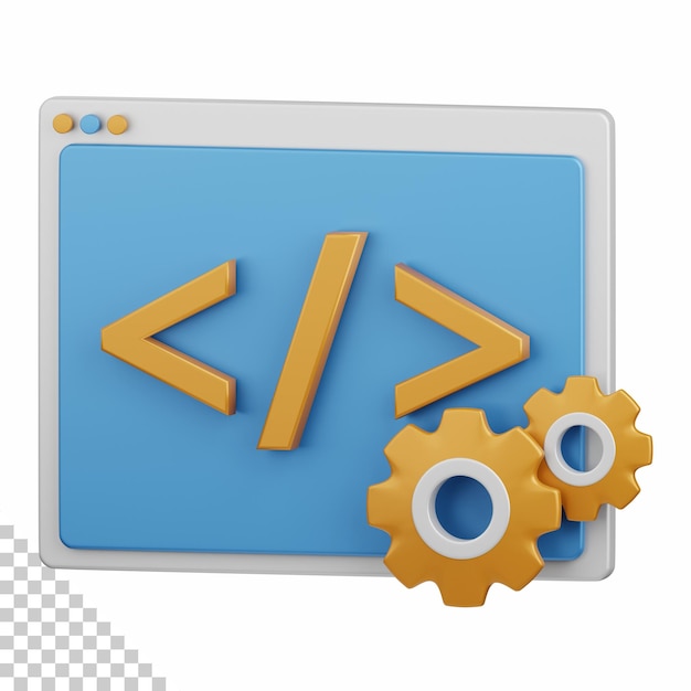 PSD 3d rendering coding isolated useful for technology, programming, development, coding, software, app, computing, server and connection design element