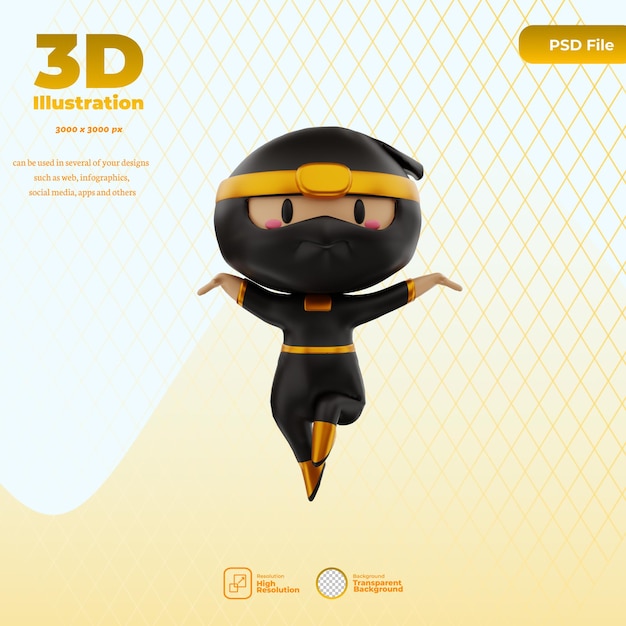 PSD 3d rendering of courier character ninja illustration