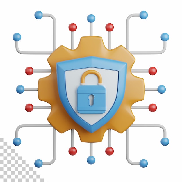 PSD 3d rendering cyber security isolated useful for technology, programming, development, coding, software, app, computing, server and connection design element