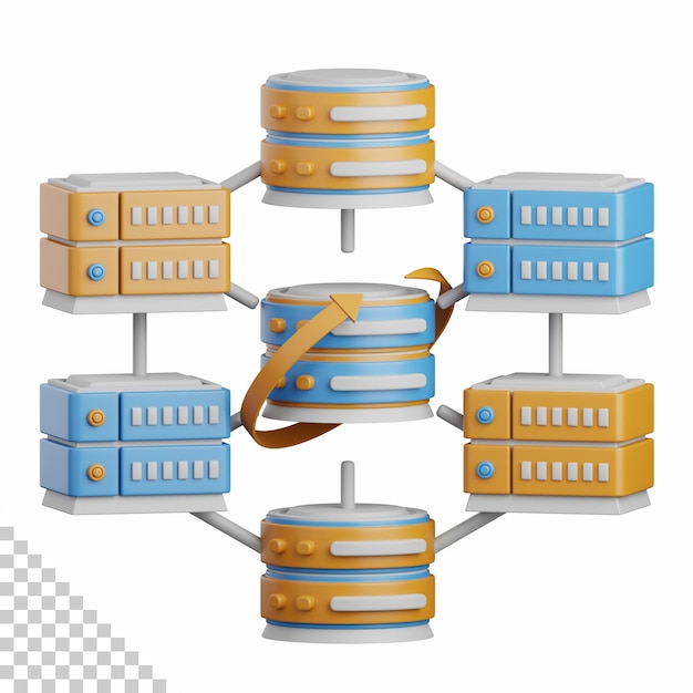 PSD 3d rendering data center isolated useful for cloud network computing technology database server and connection design element