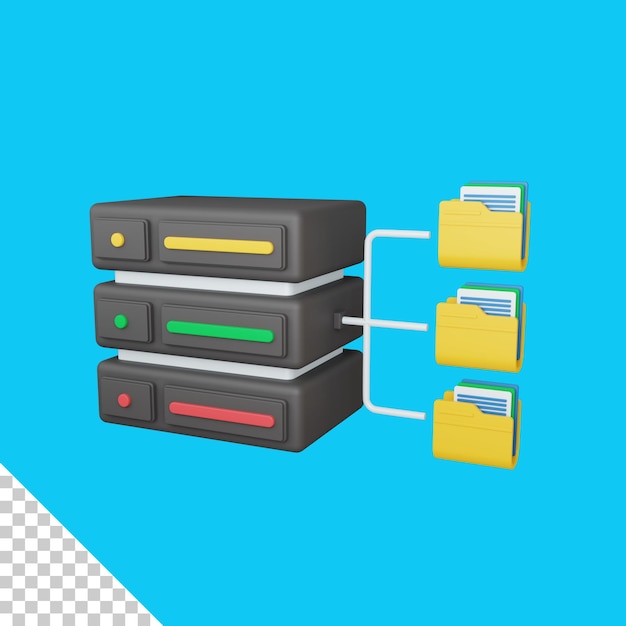 PSD 3d rendering database concept with server and colorful folder files useful for server it