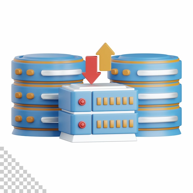 PSD 3d rendering database isolated useful for technology, programming, development, coding, software, app, computing, server and connection design element
