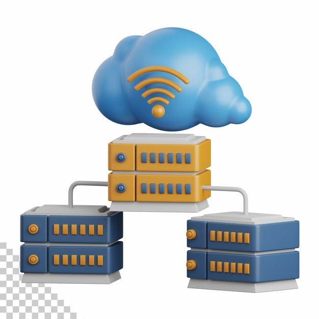 PSD 3d rendering database server isolated useful for cloud, network, computing, technology, database, server and connection design element