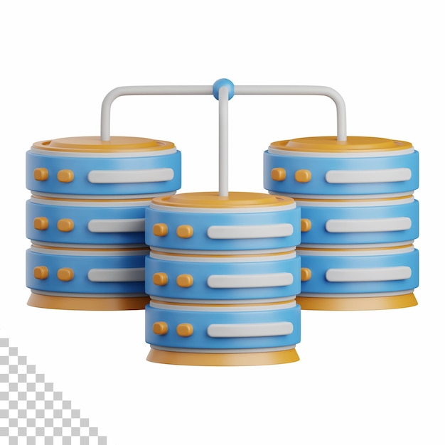 PSD 3d rendering database storage isolated useful for cloud network computing technology database server and connection design element