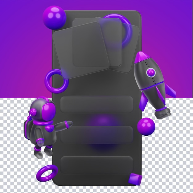 PSD 3d rendering of glassmorphism design for social media