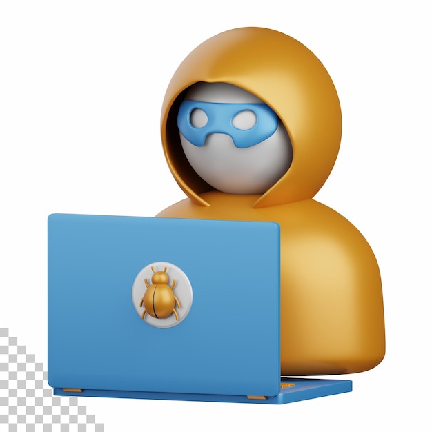 PSD 3d rendering hacker isolated useful for technology, programming, development, coding, software, app, computing, server and connection design element