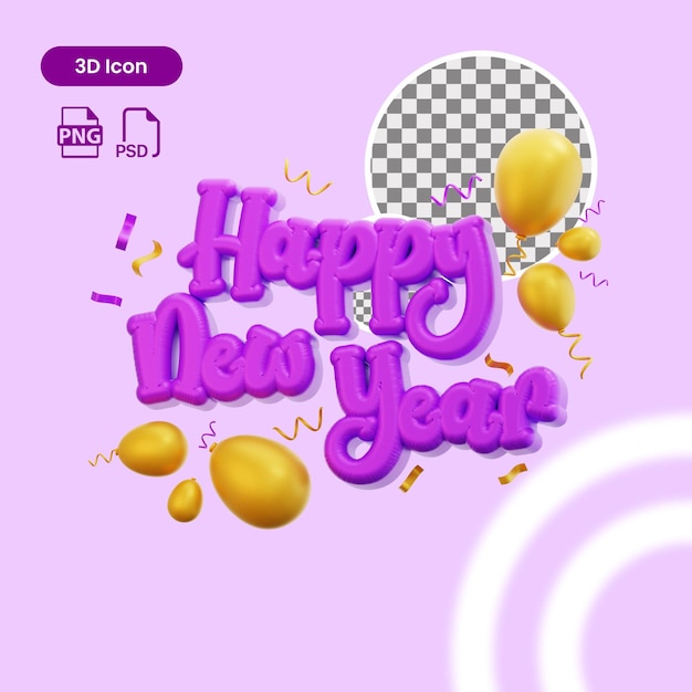 3d rendering happy new year premium psd