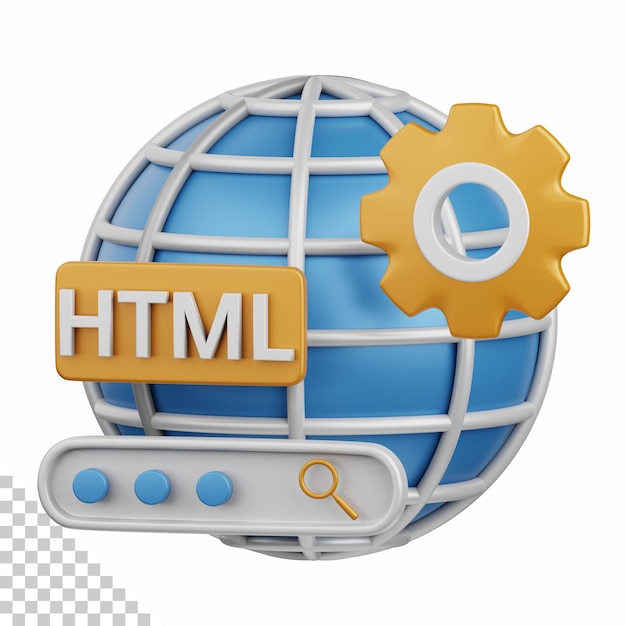 PSD 3d rendering html isolated useful for technology, programming, development, coding, software, app, computing, server and connection design element