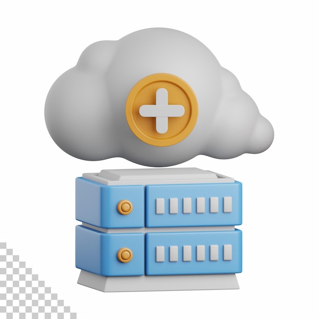 PSD 3d rendering hybrid cloud isolated useful for cloud network computing technology database server and connection design element
