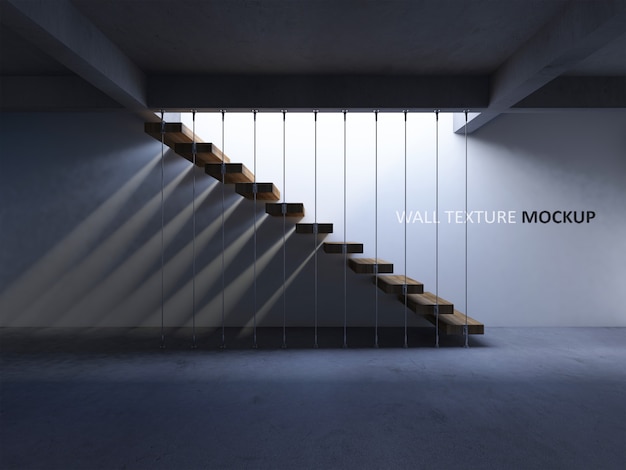 PSD 3d rendering image of concrete stair wicth shadow on the wall