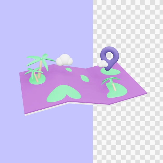 PSD 3d rendering island map icon