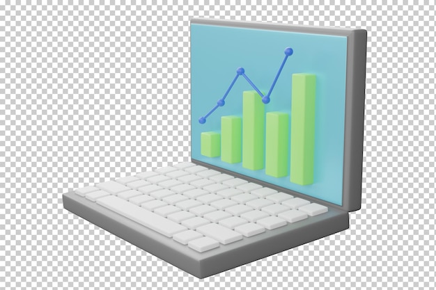PSD 3d rendering laptop computer with a rising bar graph