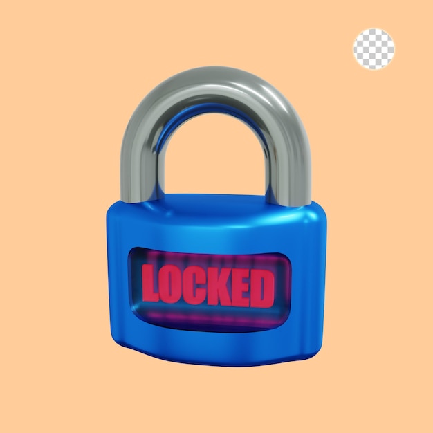 PSD 3d rendering of locked padlock