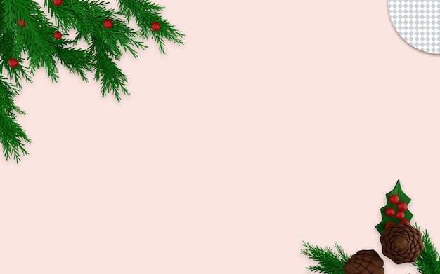 PSD 3d rendering of merry christmas ornaments on pink background