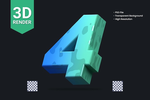 PSD 3d rendering number 4 isolated