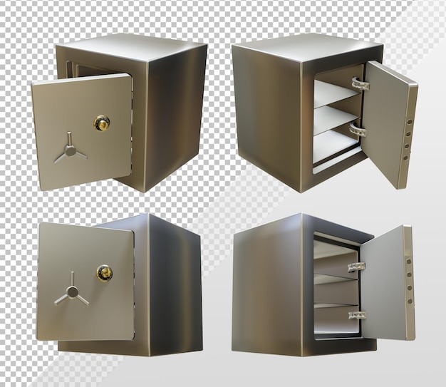 PSD 3d rendering of opened save money deposit box perspective view