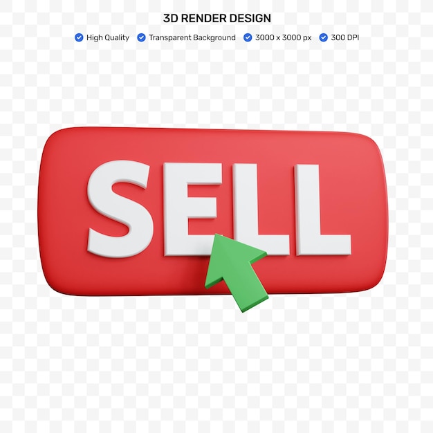 PSD 3d rendering red button sell and mouse pointer isolated