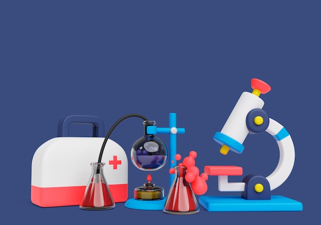 PSD 3d rendering of science still life background