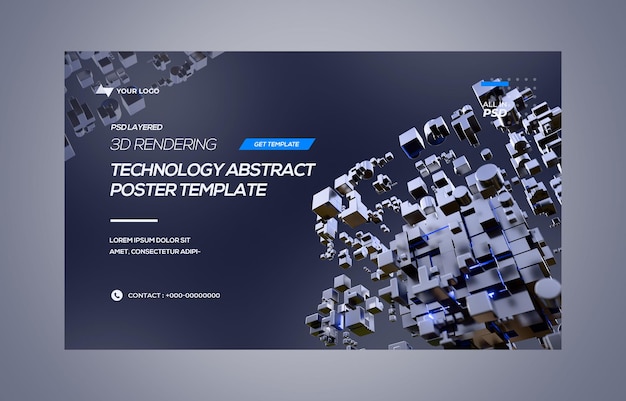 PSD 3d rendering technology abstract poster template