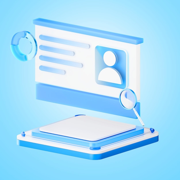 PSD 3d rendering of a user profile interface with analytic and data visualization elements