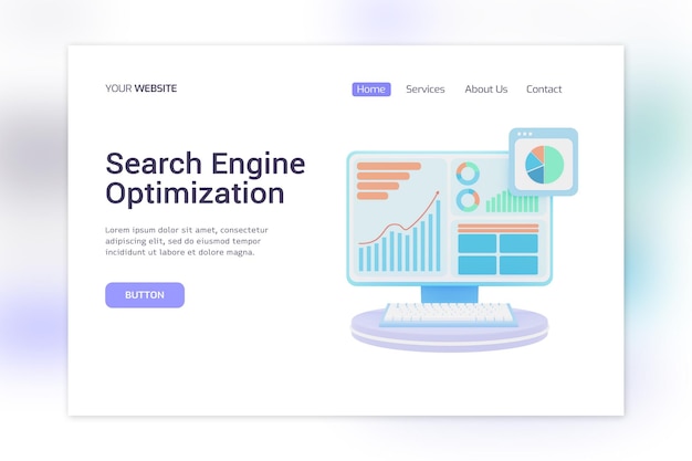 PSD 3d rendering workplace seo analytics design