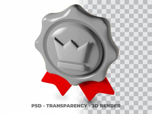 PSD 3d silver medal icon with transparent background