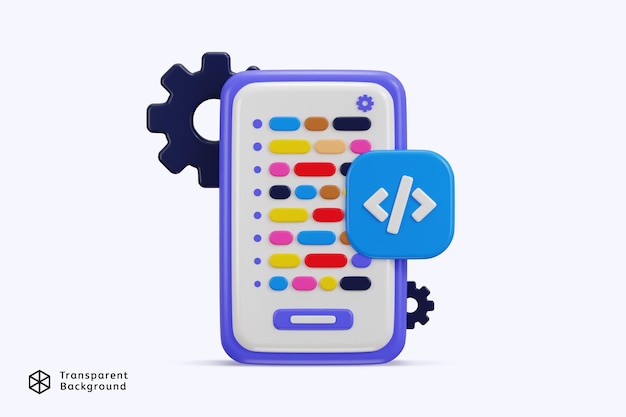 PSD 3d smart phone and program code development coding screen it technologies app development icon
