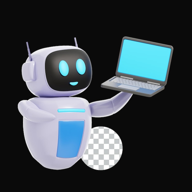 PSD 3d smart robot learning with laptop illustration