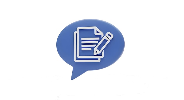 PSD 3d speech bubble with document and pencil icon