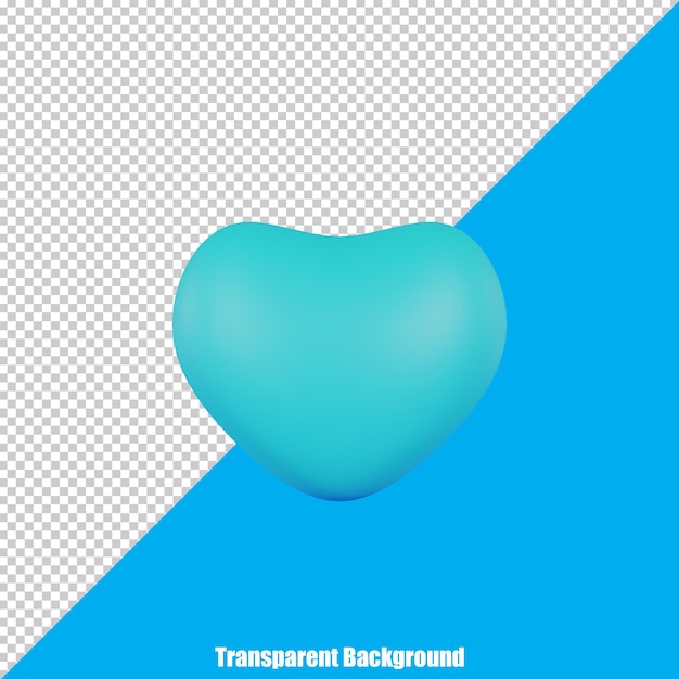 PSD 3d stylized sky blue heart on transparent background